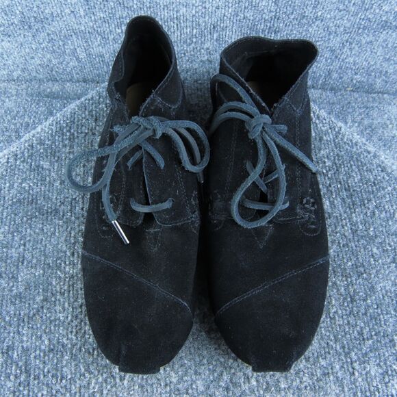 TOMS Moccasin Women Bootie‎ Boots Size 8 Medium Black Suede Lace Up - Picture 3 of 9